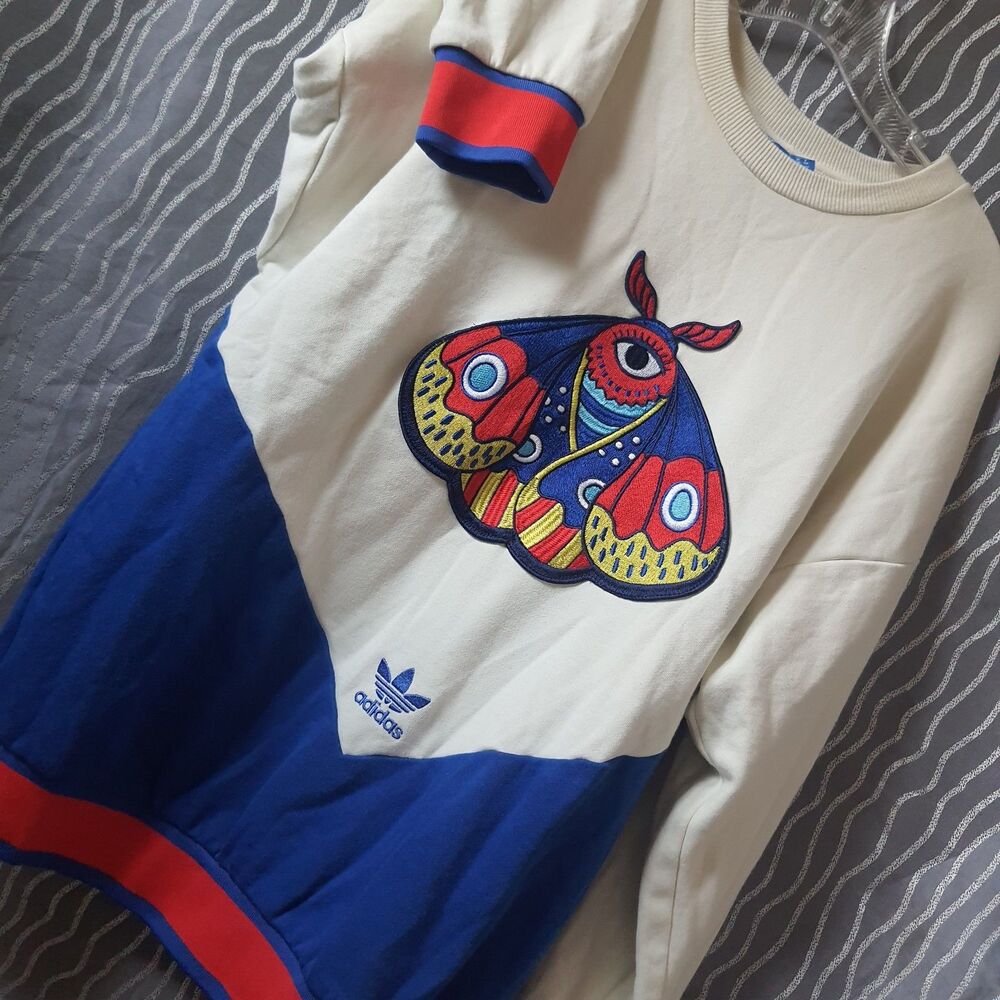 Adidas Embellished Arts Knit Sweater Mens Small Evil Eye Moth Embroidered